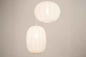 hanglamp 75235 modern stof metaal wit mat rond