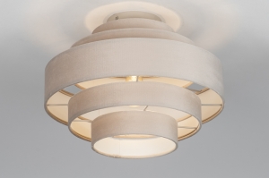 plafondlamp 75421 modern retro eigentijds klassiek stof metaal taupe rond
