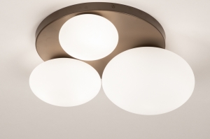 plafondlamp 75455 modern retro glas wit opaalglas metaal bruin rond