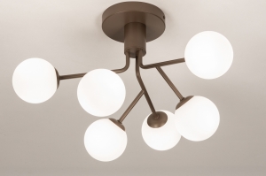 plafondlamp 75466 modern retro eigentijds klassiek glas wit opaalglas metaal bruin rond