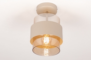 plafondlamp 75519 modern eigentijds klassiek glas metaal beige zand rond