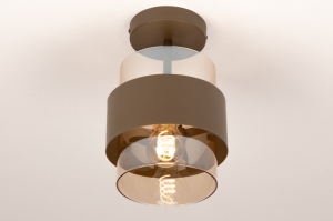 plafondlamp 75520 modern retro eigentijds klassiek glas metaal bruin rond
