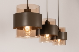 hanglamp 75522 modern retro eigentijds klassiek glas metaal bruin langwerpig