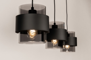 hanglamp 75523 modern eigentijds klassiek glas metaal zwart mat langwerpig