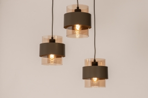 hanglamp 75525 modern retro eigentijds klassiek glas metaal bruin rond