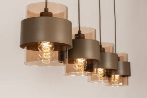 hanglamp 75527 modern retro eigentijds klassiek glas metaal bruin langwerpig