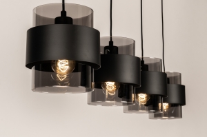 hanglamp 75528 modern eigentijds klassiek glas metaal zwart mat langwerpig