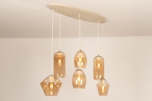 hanglamp 75529 modern eigentijds klassiek glas metaal beige zand ovaal
