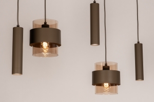 hanglamp 75532 modern retro eigentijds klassiek glas metaal bruin ovaal