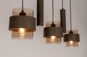 hanglamp 75535 modern retro eigentijds klassiek glas metaal bruin langwerpig