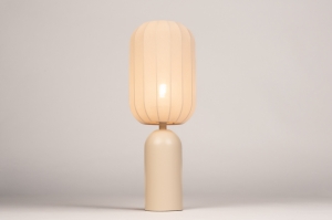 tafellamp 75609 modern stof metaal beige zand rond