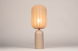 tafellamp 75611 modern stof metaal taupe rond