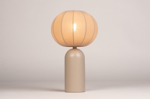 tafellamp 75615 modern stof metaal taupe rond