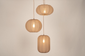 hanglamp 75665 modern stof metaal taupe rond