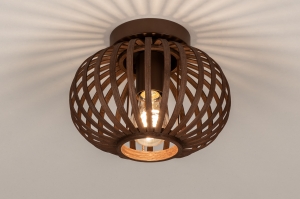 Deckenleuchte 75668 laendlich modern Holz dunkles Holz Metall Rattan braun rund