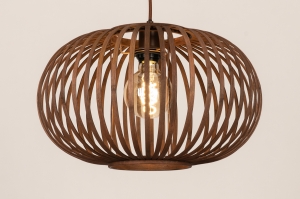 hanglamp 75681 modern retro hout donker hout rotan bruin rond