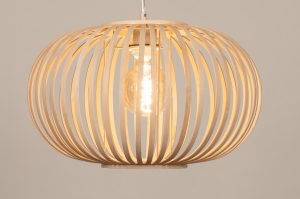 hanglamp 75682 modern retro hout licht hout riet naturel rond