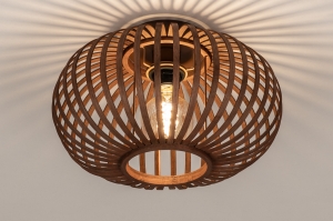 Deckenleuchte 75683 laendlich modern Holz dunkles Holz Metall Rattan braun rund