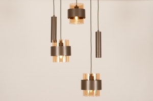 hanglamp 75800 modern eigentijds klassiek glas metaal bruin rond