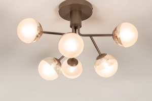 plafondlamp 75893 modern eigentijds klassiek glas metaal bruin rond