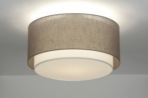 plafondlamp 87179 landelijk rustiek modern retro eigentijds klassiek stof bruin taupe rond